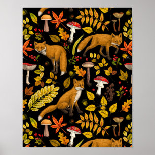 Poster Raposas de outono em preto