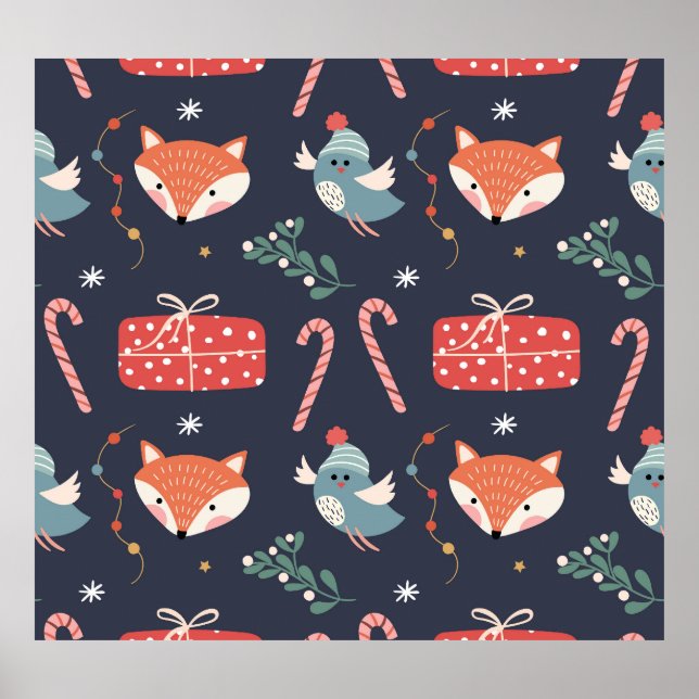 Poster Raposas e presentes: padrão perfeito para o Natal (Frente)