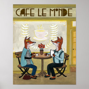 Poster Raposas no café - duas raposas em um café