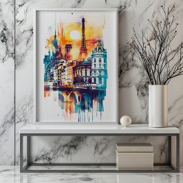 Poster Rapsódia Radiante: Monumentos de Paris e Torre Eif