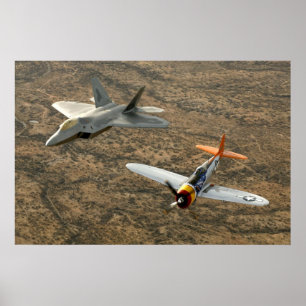 Poster Raptor de F-22A e raio P-47