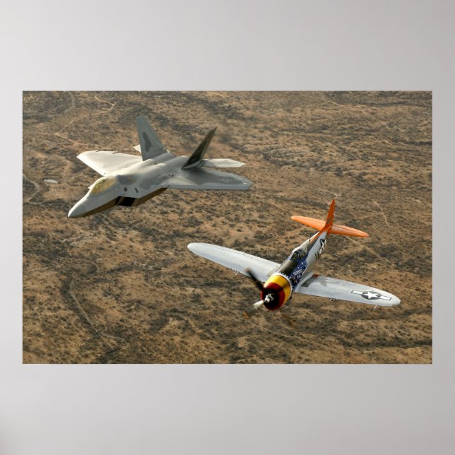 Poster Raptor de F-22A e raio P-47 (Frente)