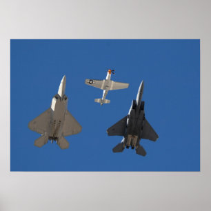 Póster Raptor F-22, mustang P-51, e F-15 Eagle