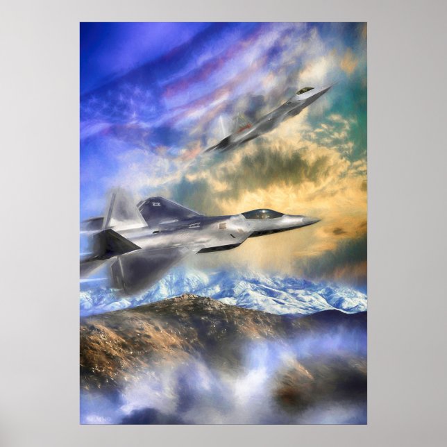 POSTER RAPTORES SOBRE A AMÉRICA F22 JET (Frente)
