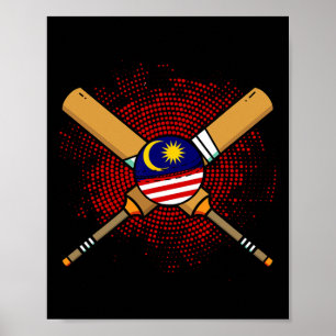 Poster Raquete de críquete malaia e bandeira da Malásia
