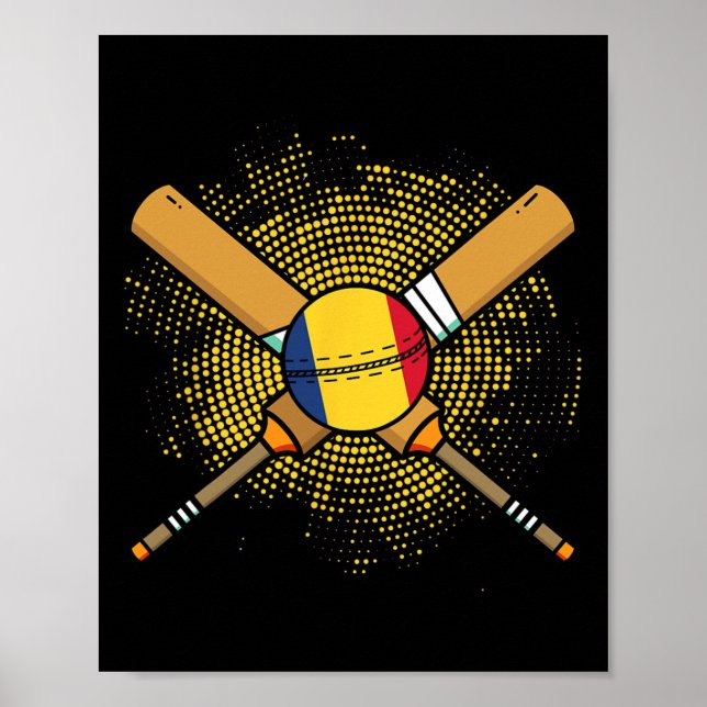 Poster Raquete De Críquete Romena E Bandeira Ll Da Romêni (Frente)