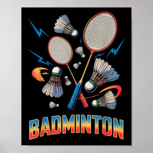 Poster Raquete de peteca de jogador de badminton vintage