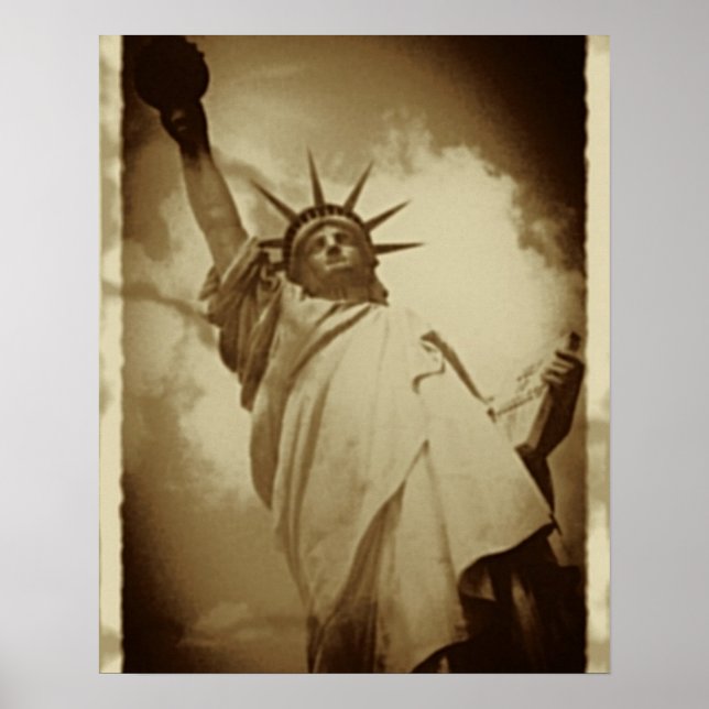 Poster Raras Estátua Vintage da Liberdade Histórica (Frente)