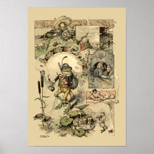 Poster Rãs Vintage Cogumelos Caracóis