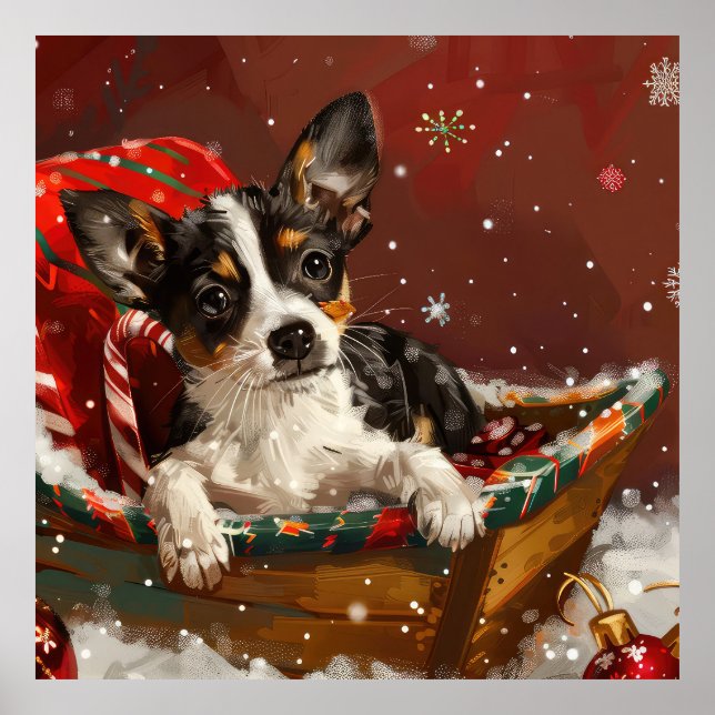 Poster Rat Terrier Cog Natal Festivo (Frente)