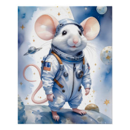 Póster Rato Adorável em Astronauta no Espaço Exterior