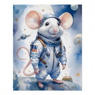 Póster Rato Adorável em Astronauta no Espaço Exterior