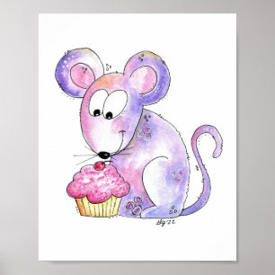 Poster Rato branco bonito com Cupcake