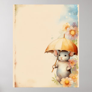 Poster Rato com fundo d'água do guarda-chuva amarelo