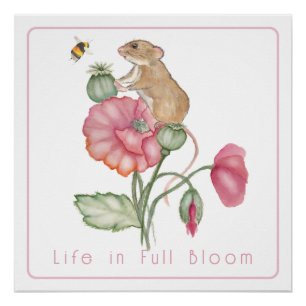 Póster Rato Cute Blooming em Poppy