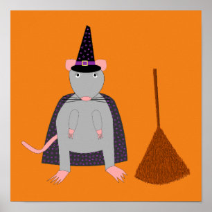 Poster Rato de bruxa e vassoura do Halloween