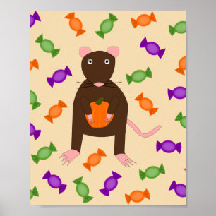 Poster Rato de Halloween e Abóbora