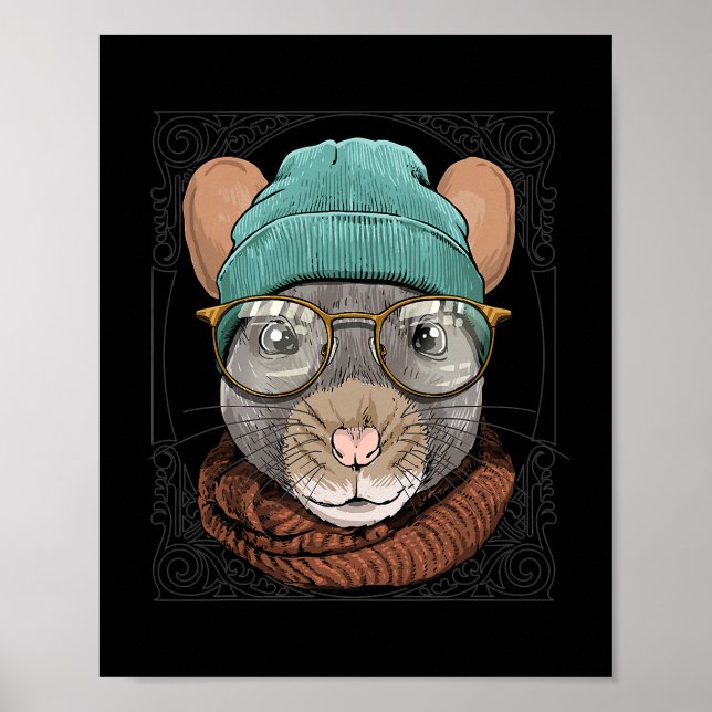 Poster Rato De hipster Com Óculos Rodent De Rato De Mouse (Frente)
