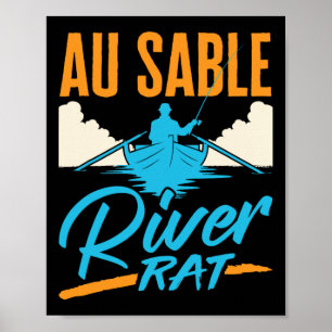 Poster Rato do Rio Au Sable Caiaque Canoagem Pesca Barco