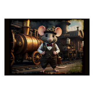 Póster Rato e Comboio Steampunk