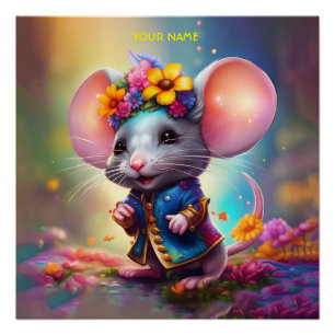 Póster Rato Fantástico E Bonito Com Flor
