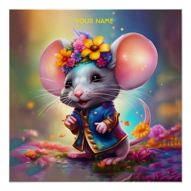 Póster Rato Fantástico E Bonito Com Flor (Frente)