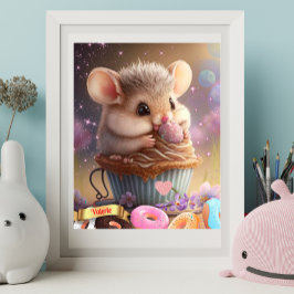 Poster Rato Fofo em um copo de doces personalizados em ar