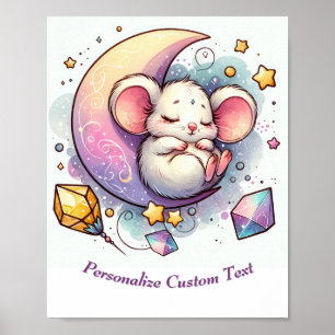 Poster Rato Fofo Personalizado Dormindo em uma Meia Lua