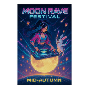 Póster Rave lunar - Coelho da Lua e pop Chang’e
