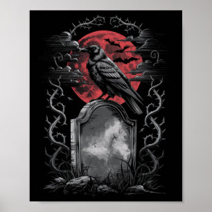 Poster Raven Bird Gothic Raven Art Cemetery Fantasy
