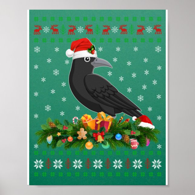 Poster Raven Crow Bird Lover Xmas Santa Hat Ugly Crow (Frente)