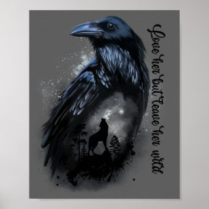 Poster Raven e lobo que uivam na lua