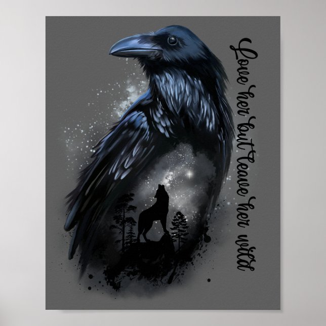 Poster Raven e lobo que uivam na lua (Frente)