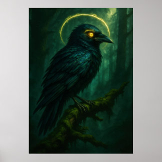 Poster Raven místico com Ouro Halo Fantasy