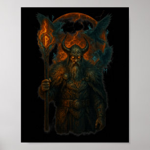 Poster Raven Viking Halloween Design Norse Sorcerer Moon