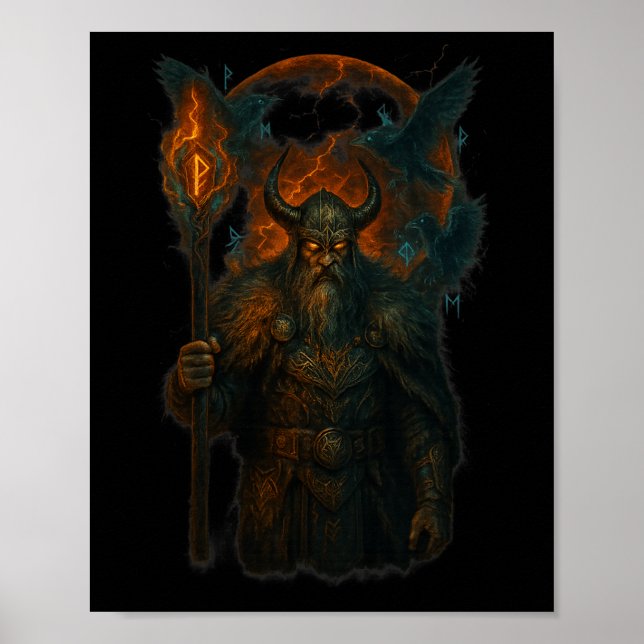 Poster Raven Viking Halloween Design Norse Sorcerer Moon (Frente)