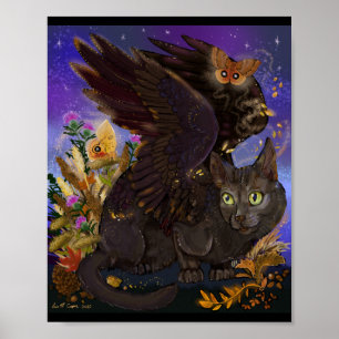 Poster Raven Winged Autumn Magic Cat