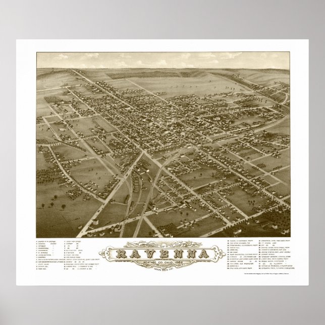 Póster Ravena, Mapa Panorâmico OH - 1882 (Frente)
