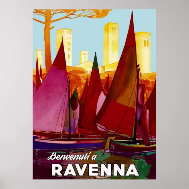 Poster Ravenna, Barcos à Vela no Porto da Cidade (Frente)