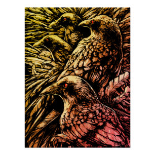 Póster Ravens De Olhos Vermelhos - Vida Selvagem Gótica M