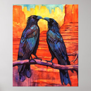 Poster Ravens Navajo Desert Estilo de Arte Nativo #NR111