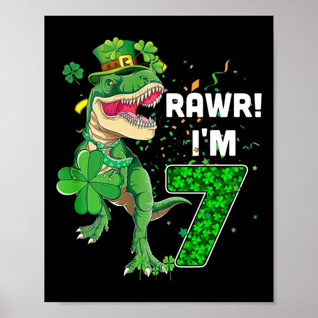 Poster Rawr eu tenho 7 anos de idade 2015 T Rex Dinossaur (Frente)