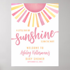 Poster Ray Of Sunshine Pink Sun Baby Shower Welcome Sign
