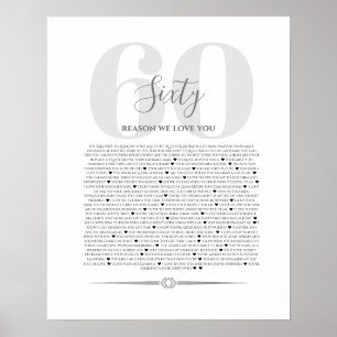 Poster Razões pelas quais amamos sobre você 90,80 70, 60,
