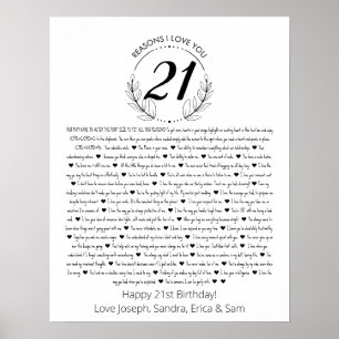 Poster razões pelas quais te amo aniversário de 21 anos P