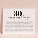 Poster Razões Por Que Te Amo aniversário de 30 anos moder<br><div class="desc">Razões Por Que Eu Te Amo aniversário de 30 anos moderno Poster de presente</div>