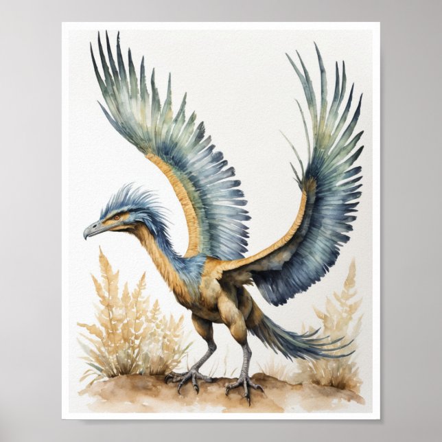 Poster rchaeopteryx Dinosaur Watercolor Wallart (Frente)