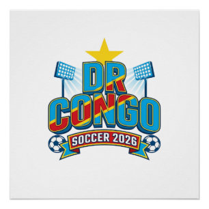 Póster RD Congo Futebol 2026 Futebol Negrito País Tipogra