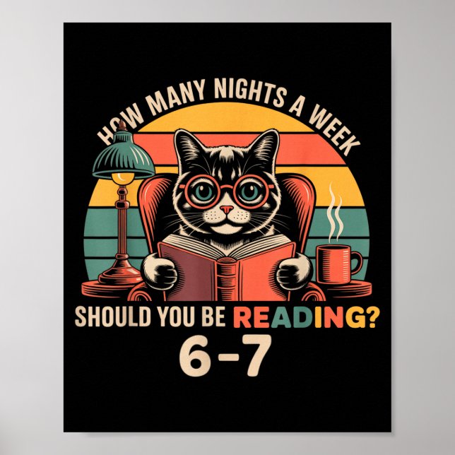 Poster Reading 67 Meme Englieacher In Funny 67 Retro Cat  (Frente)