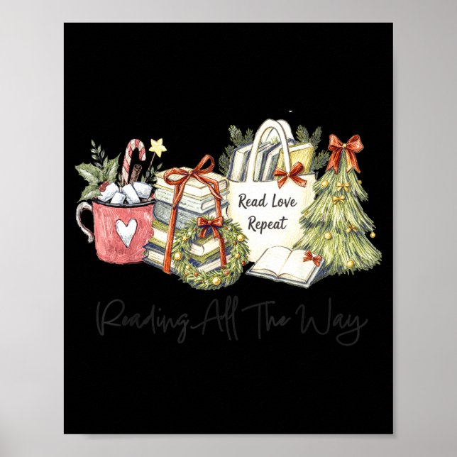Poster Reading All The Way Christmas Book Lover For Women (Frente)